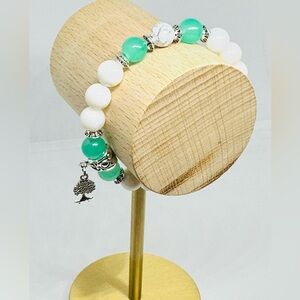 Handmade Celtic Tree of Life Howlite Beaded Charm Bracelet 8mm